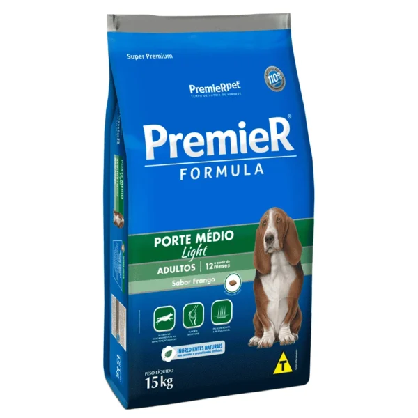 Ração Cães Premier Adultos Fórmula Light Raças Médias Frango 15kg